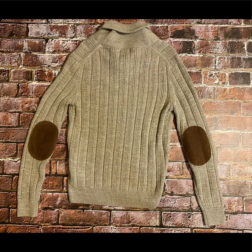 NWT J Crew Cotton Mariner Shawl Collar Sweater Suede Elbow Khaki F4676 S…